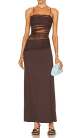 Strappy Mesh Maxi Dress In Brown